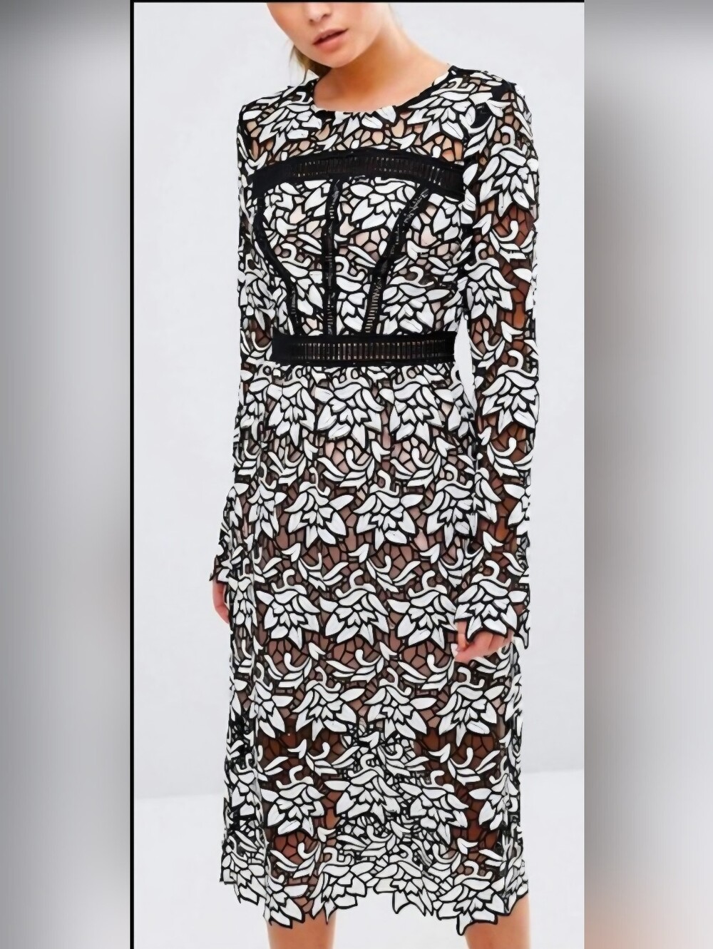 True Decadence Black And White Lace Long Sleeve Dress Size 2